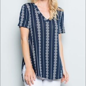 Navy Geometric Hi-Low Top New!